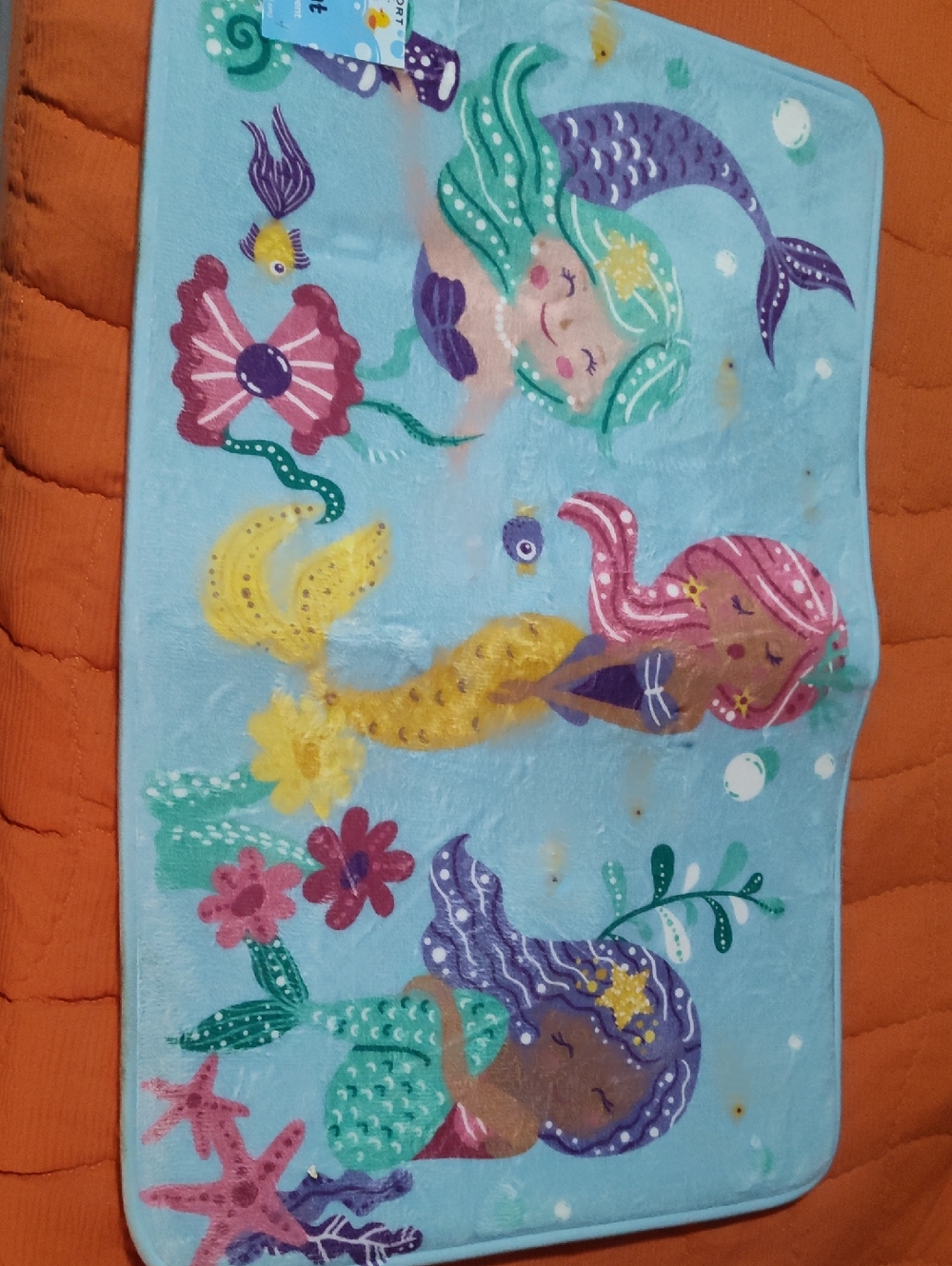 Comfort Bay Light Blue Mermaid Plush Play Mat with Multicolor Mermaids